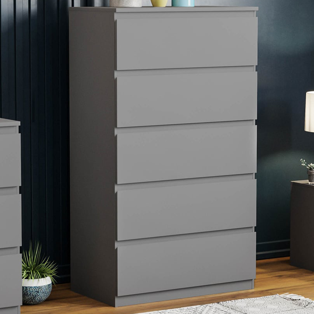 Vida Designs Denver 5 Drawer Grey Chest of Drawers Image 1
