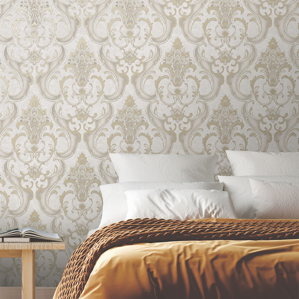 Rasch Sonata Damask Gold Wallpaper Image 6