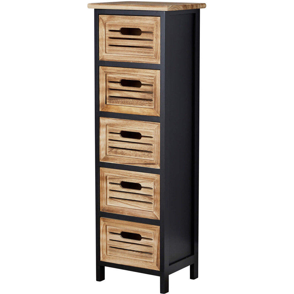 Home Source Mostyn 5 Drawer Black and Oak Effect Solid Wooden Storage Unit Image 2