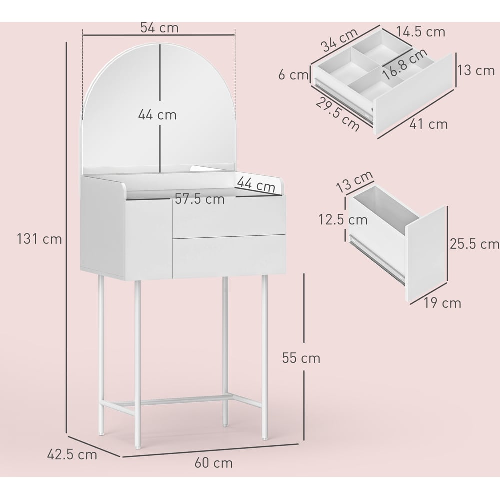 Portland 3 Drawer White Makeup Dressing Table with Mirror Image 8
