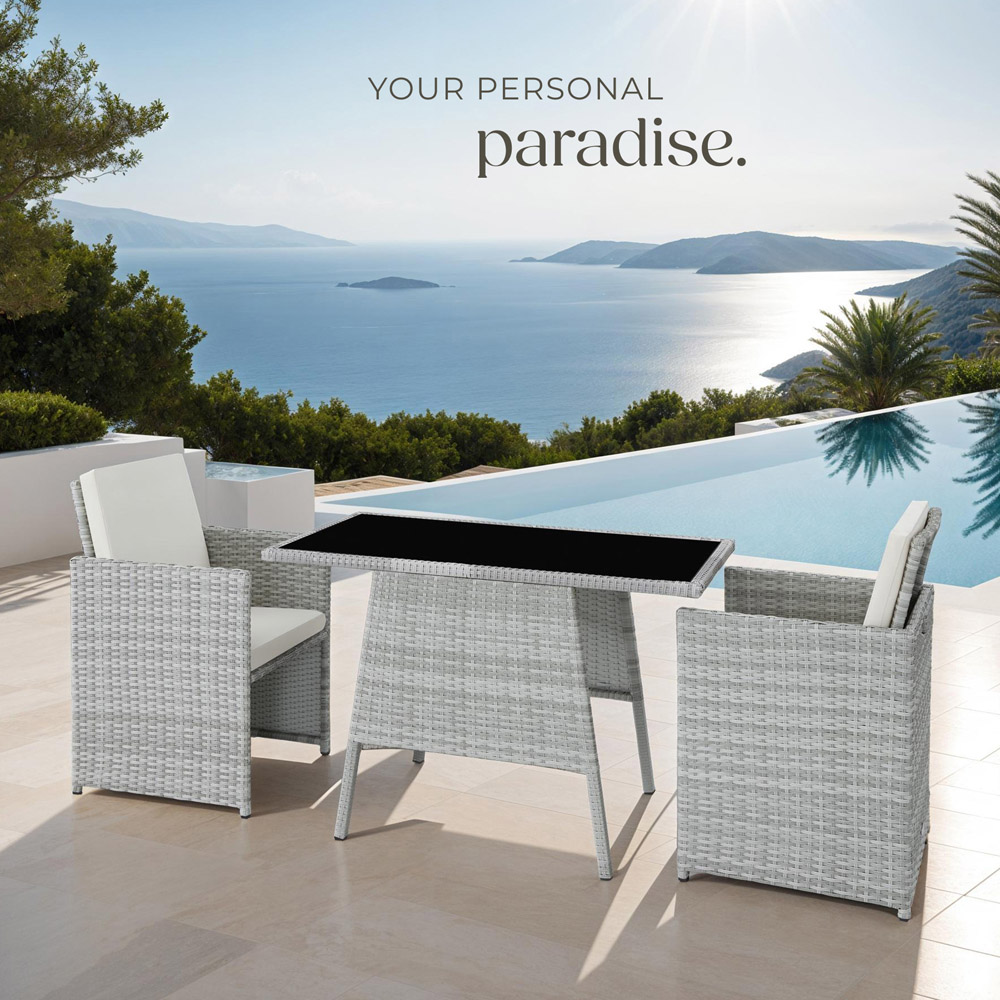 tectake Lausanne 2 Seater Rattan Garden Bistro Set Light Grey Image 3