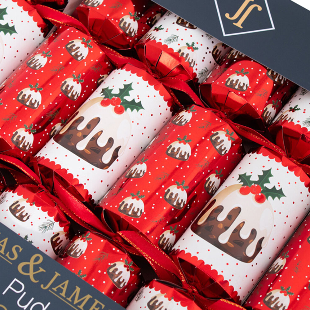Pack of 8 Festive Puddings Deluxe Crackers - Red Image 4