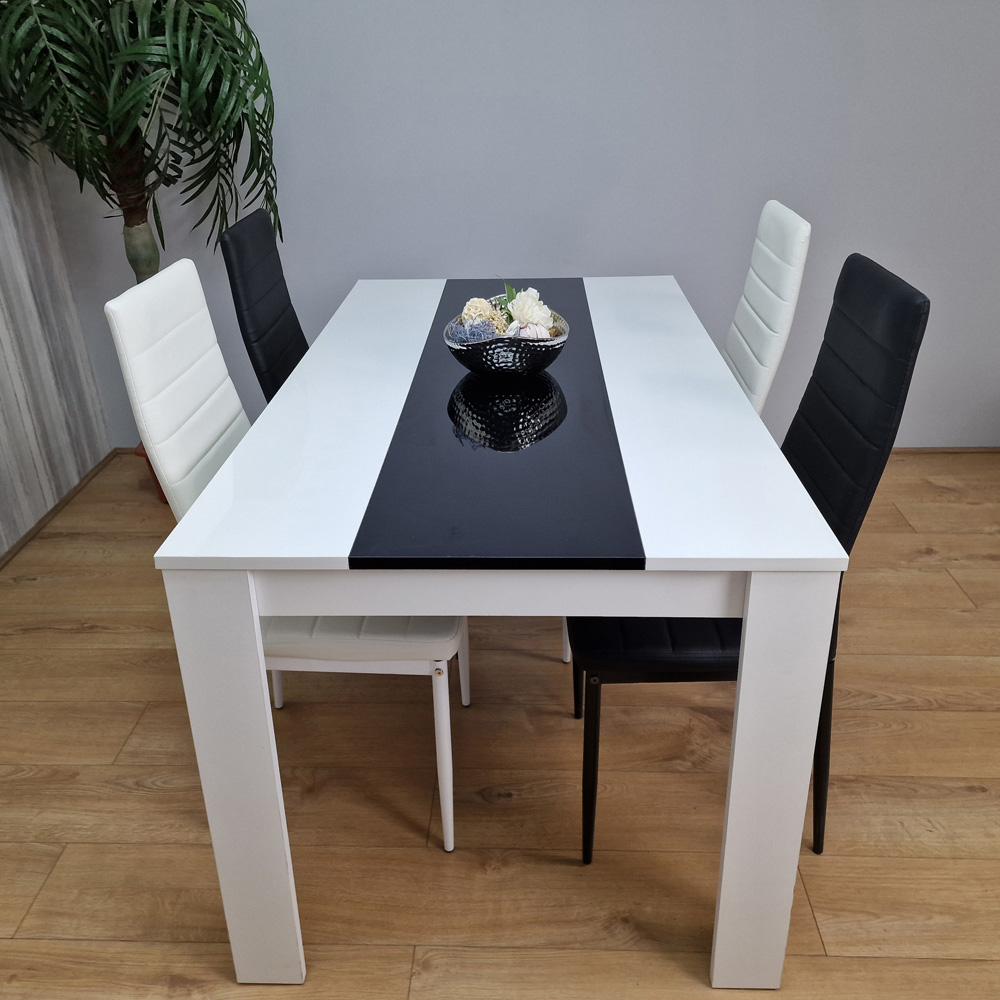 Portland Leather and Wood 4 Seater Dining Set Black and White Image 3