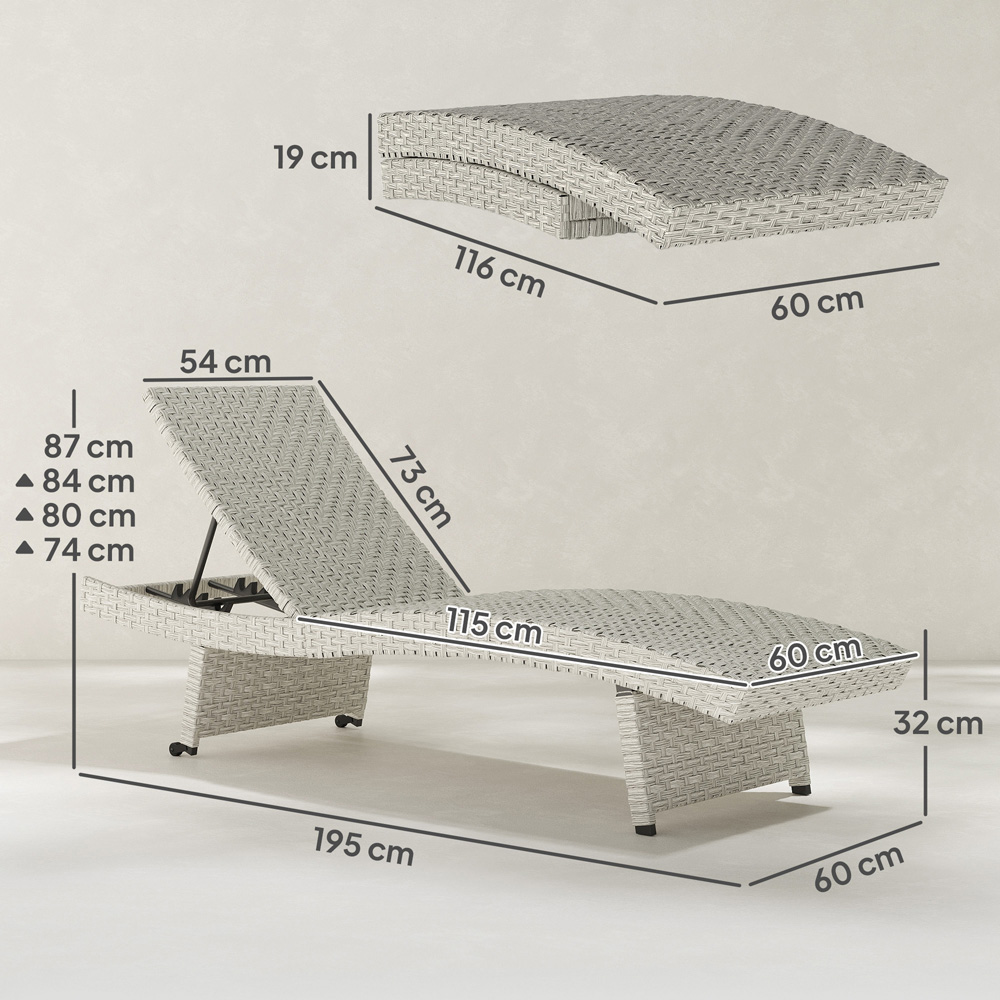 Outsunny Grey Rattan 4 Position Adjustable Sun Lounger Image 9