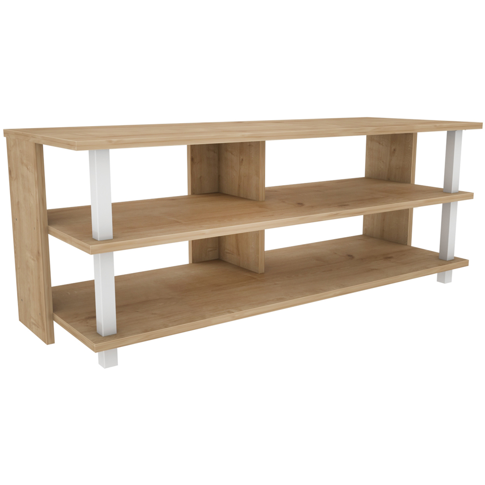 Decorotika Pueblo 4 Open Shelf White and Oak Wide TV Unit Image 3