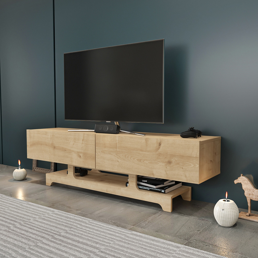 Decorotika Tera 2 Door Single Shelf Oak TV Unit Image 5