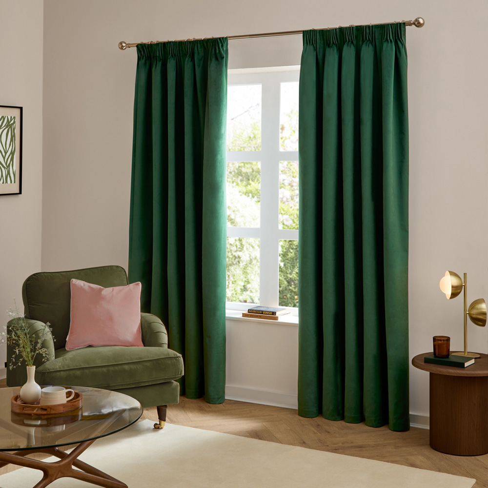 Furn The Ultimate Emerald Velvet Fully Lined Pencil Pleat Curtains 117 x 183cm Image 5