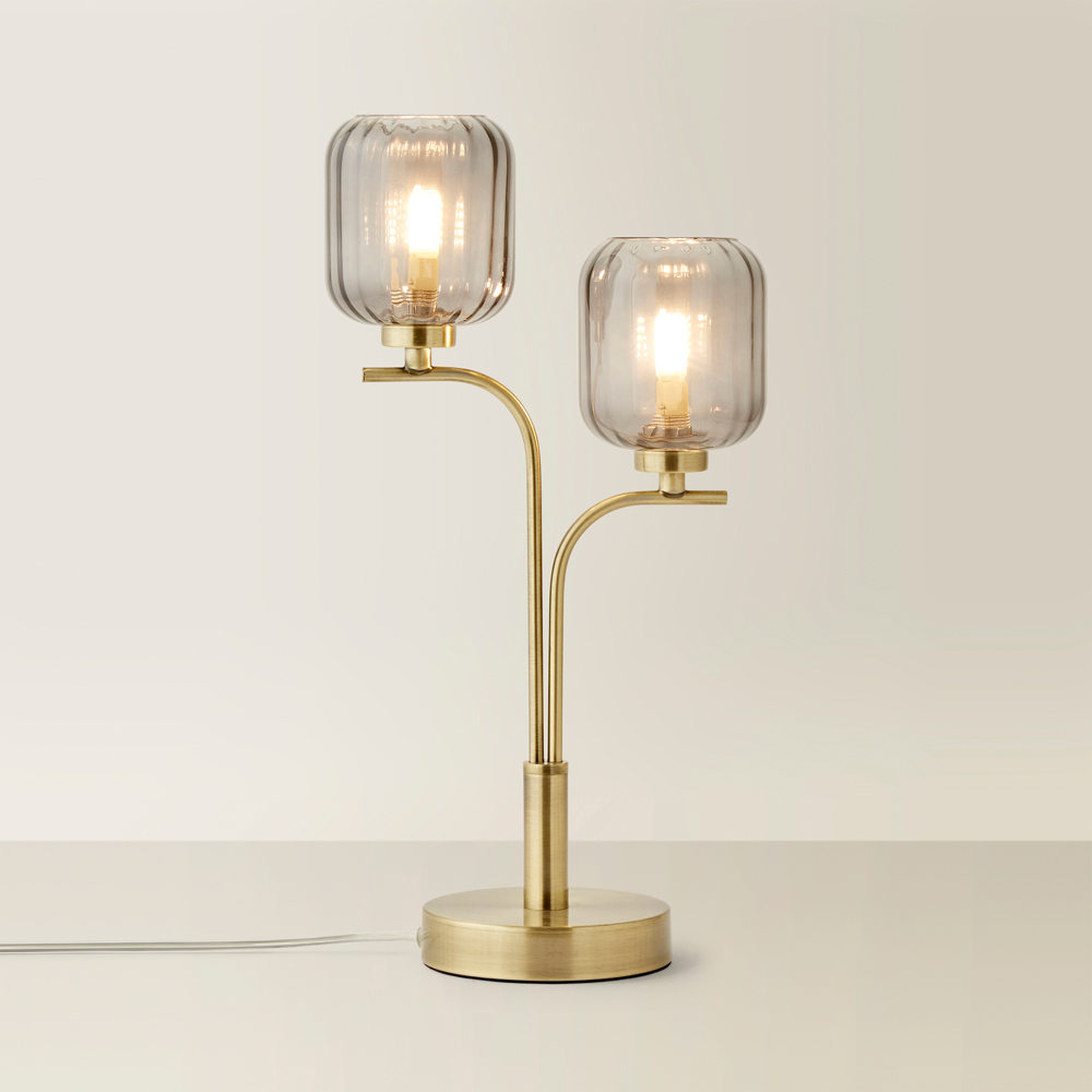 ValueLights Amelie 2 Way Ribbed Glass Gold Stem LED Table Lamp Image 5