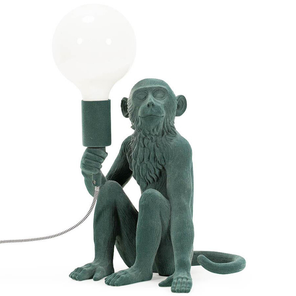 ValueLights Geroge Green Velvet Monkey Globe LED Table Lamp Image 1