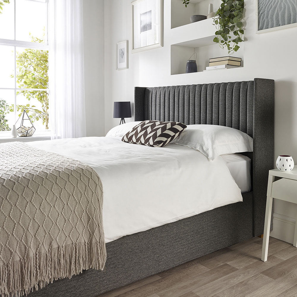 Catherine Lansfield Soho King Size Charcoal Twill Ottoman Wing Bed Image 5