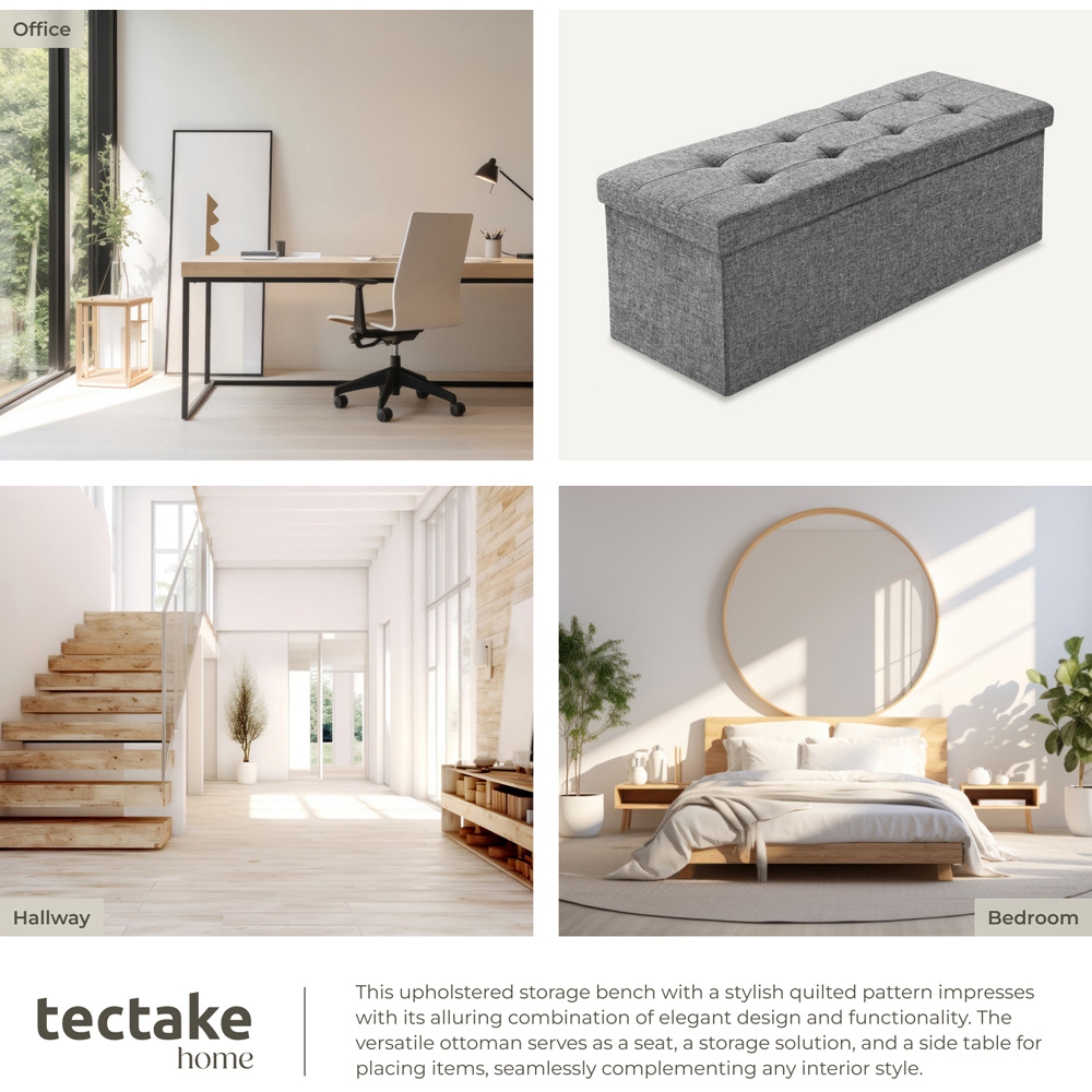 tectake Light Grey Foldable Padded Stool with Storage Image 7