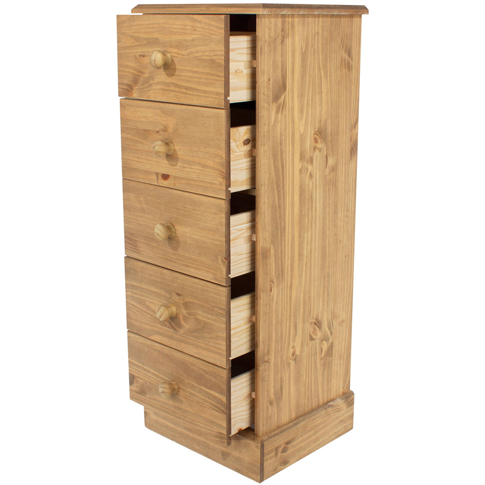 Core Products Cotswold 5 Drawer Pine Wood and MDF Narrow Chest of Drawers Image 3
