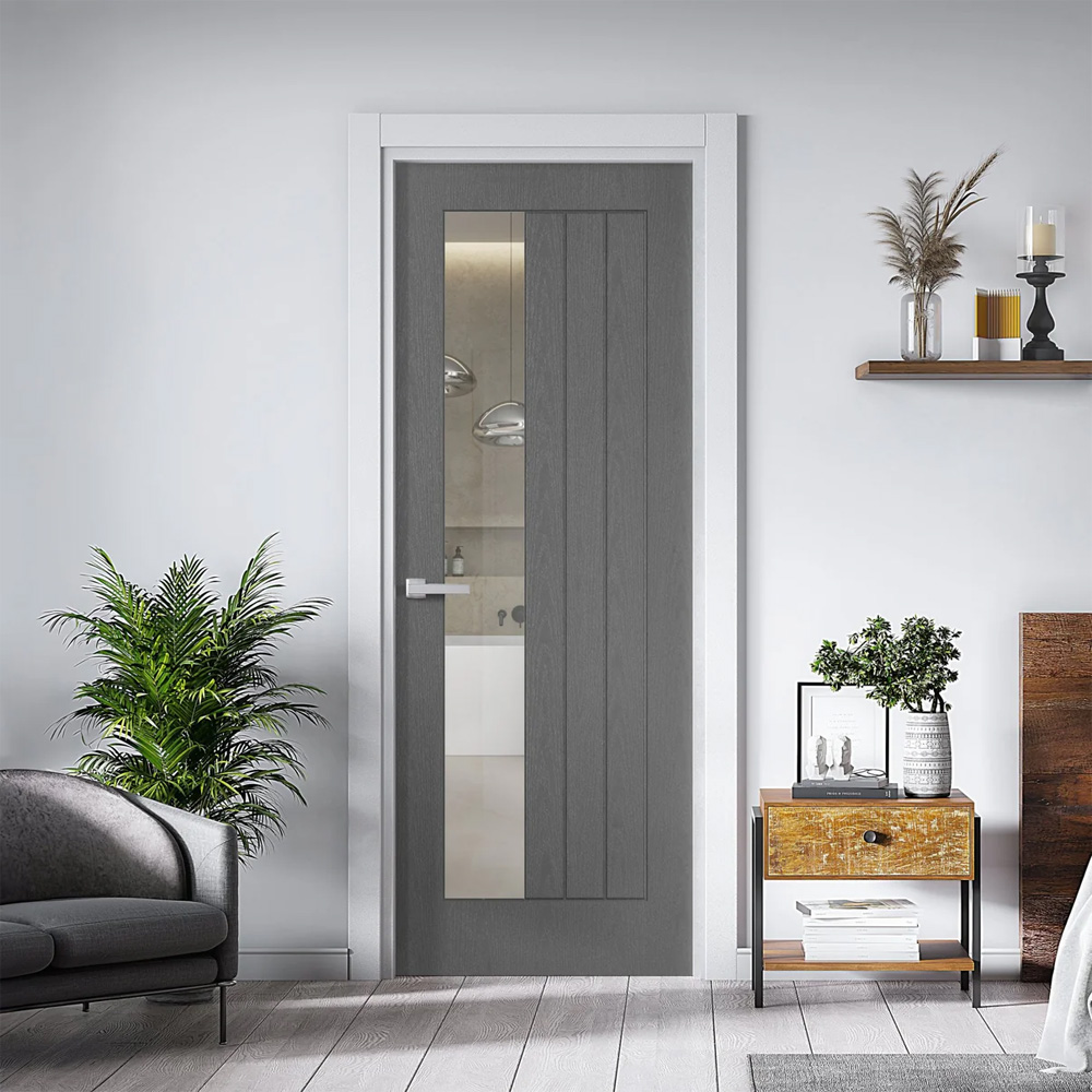 Farley Ash Grey Fully Finished Clear Glazed Internal Door 1981 x 762 x 35mm Image 2