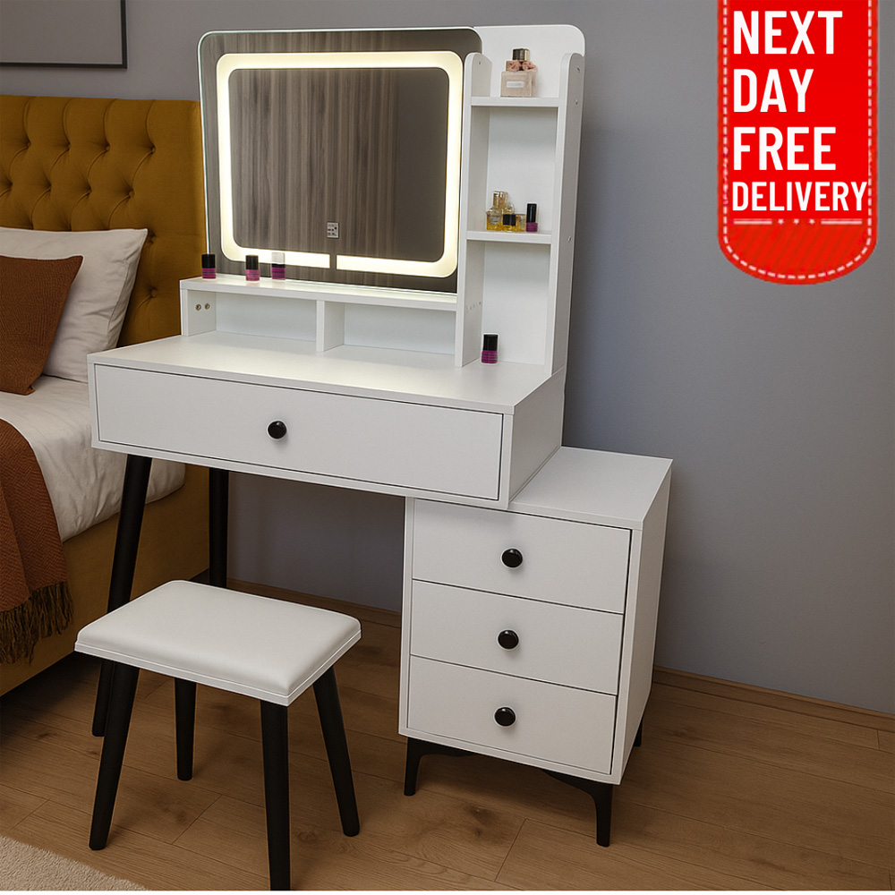 Kosy Koala 4 Drawer White LED Mirror Dressing Table with Stool Image 4