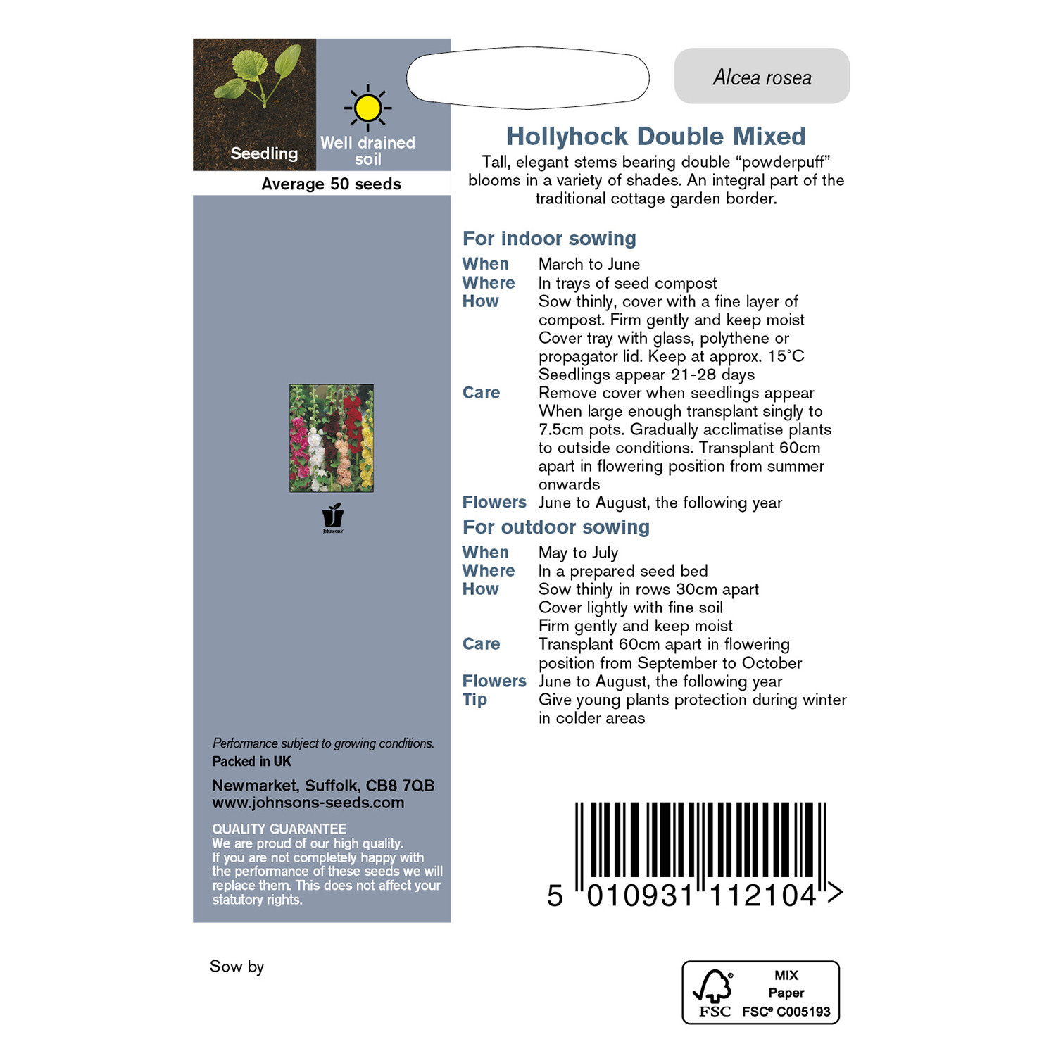 Johnsons Hollyhock Double Mixed Flower Seeds Image 3