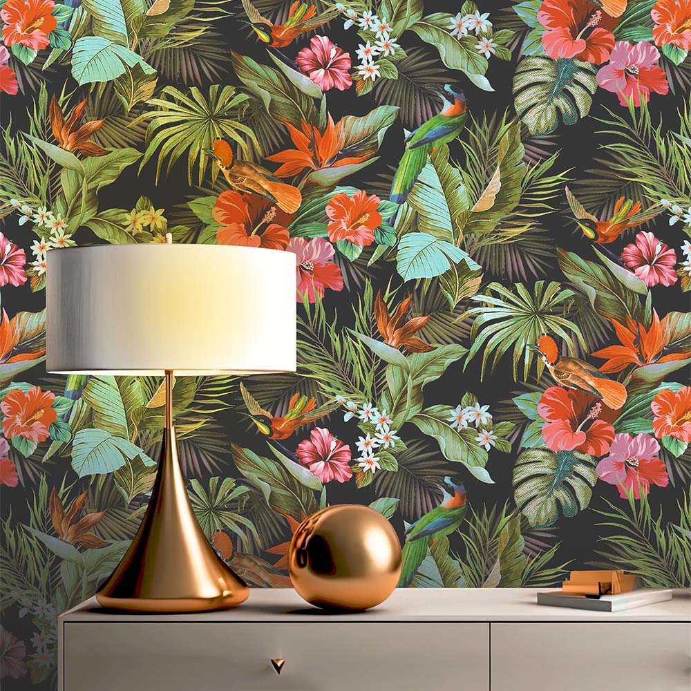Rasch Paradise Birds Black and Multicolour Wallpaper Image 5