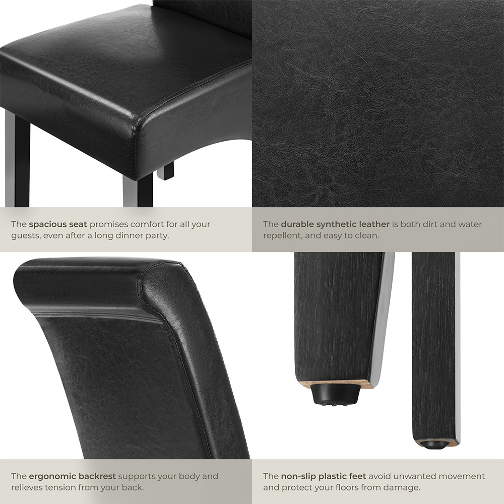 tectake Set of 6 Black Faux Leather High Backrest Dining Chair Image 5