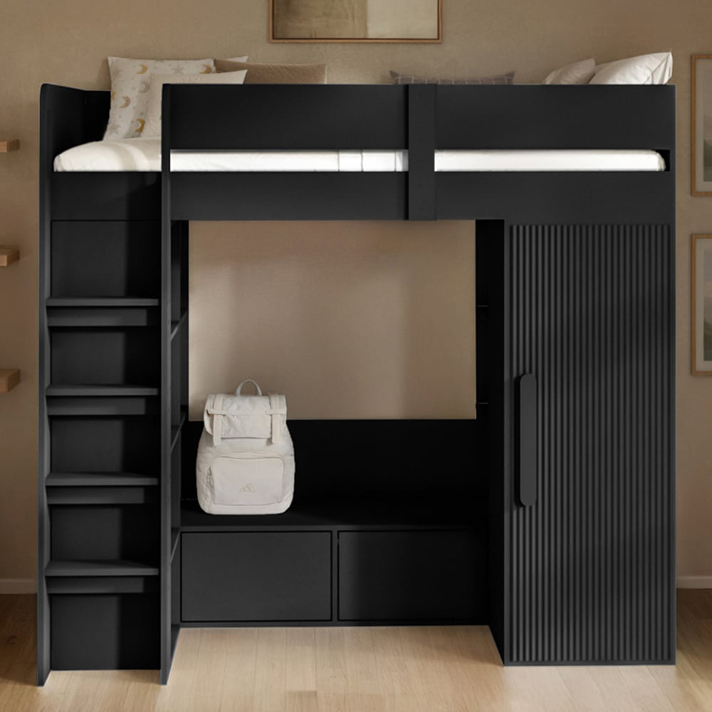 Flair Aspen Black Ribbed High Sleeper with Storage and Wardrobe Image 4