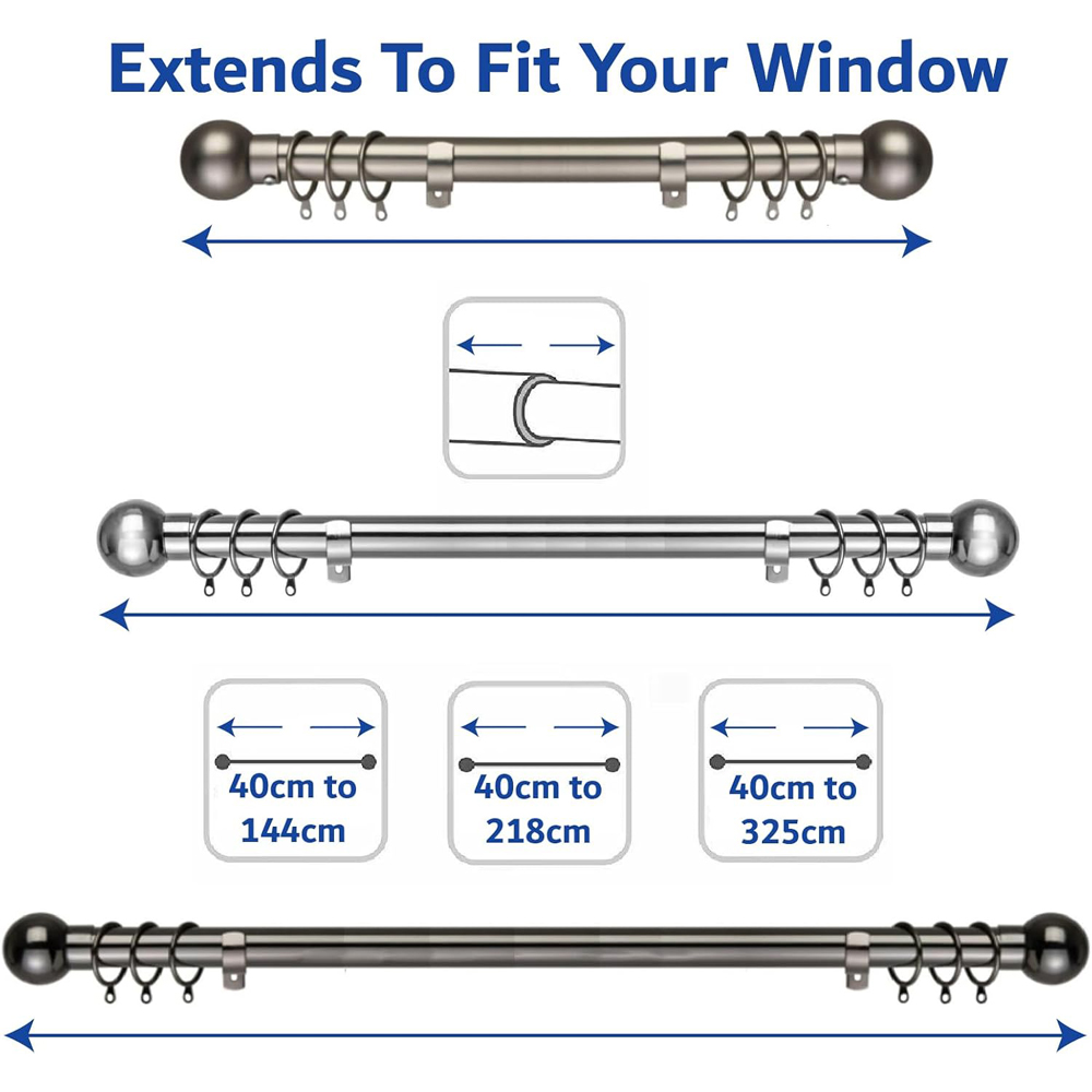 Home Treats 40 to 325cm Extendable Brass Metal Round Curtain Pole Image 9