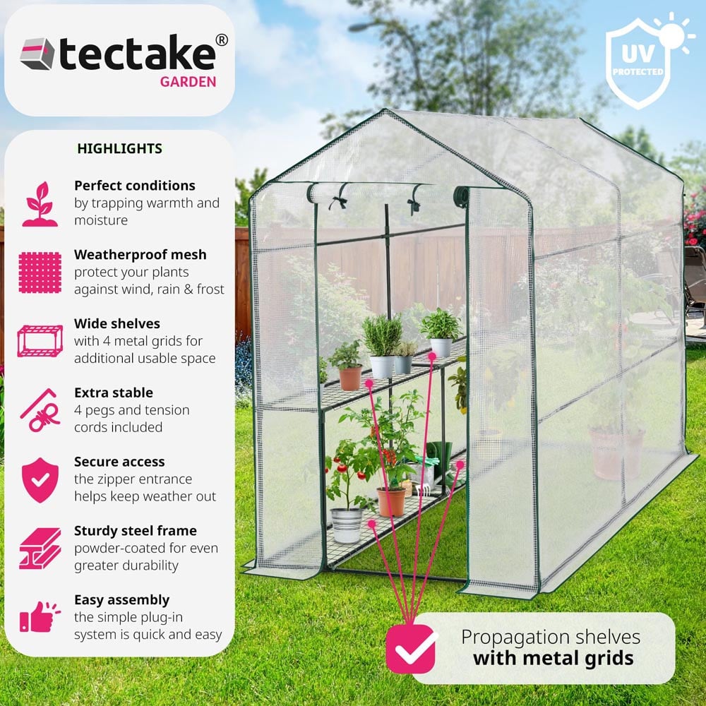 tectake 4 Shelf 3.9 x 6.1ft Greenhouse with Tarpaulin Cover Image 6