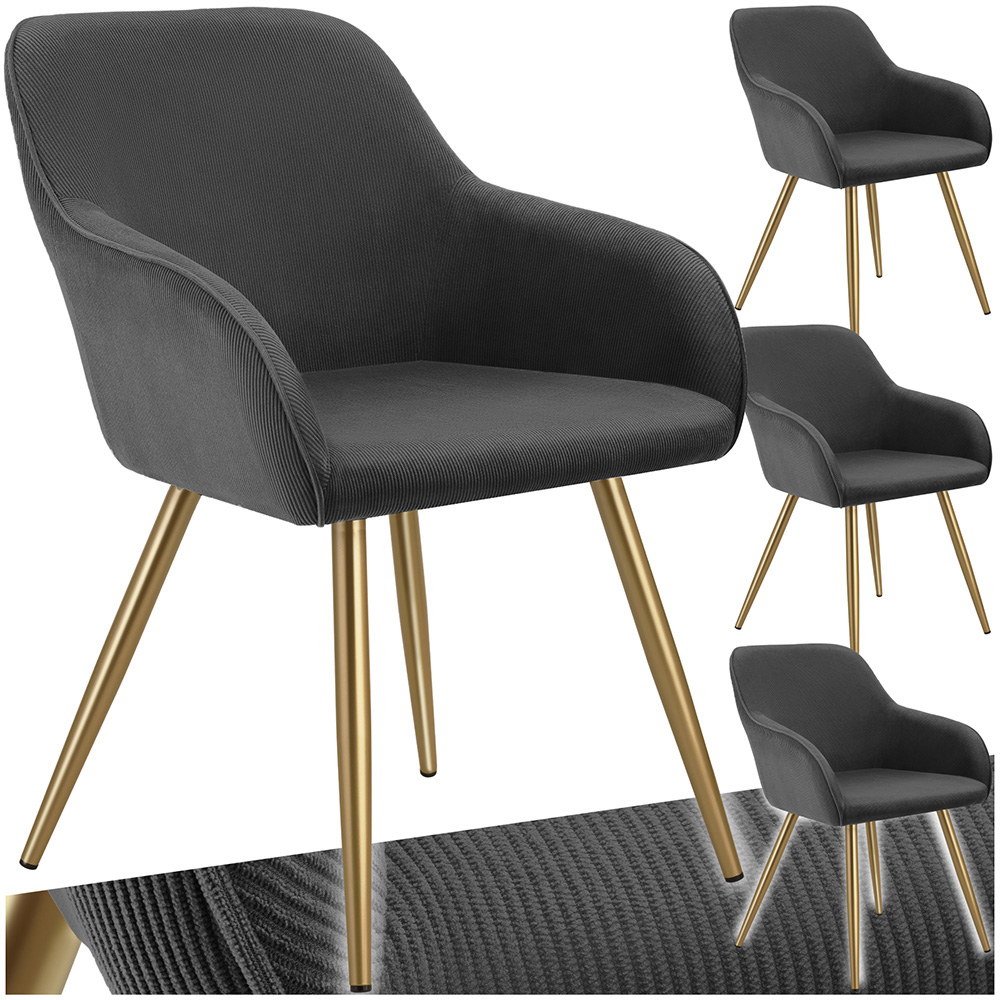 tectake Marilyn Set of 4 Anthracite Gold Dining Chair Image 2