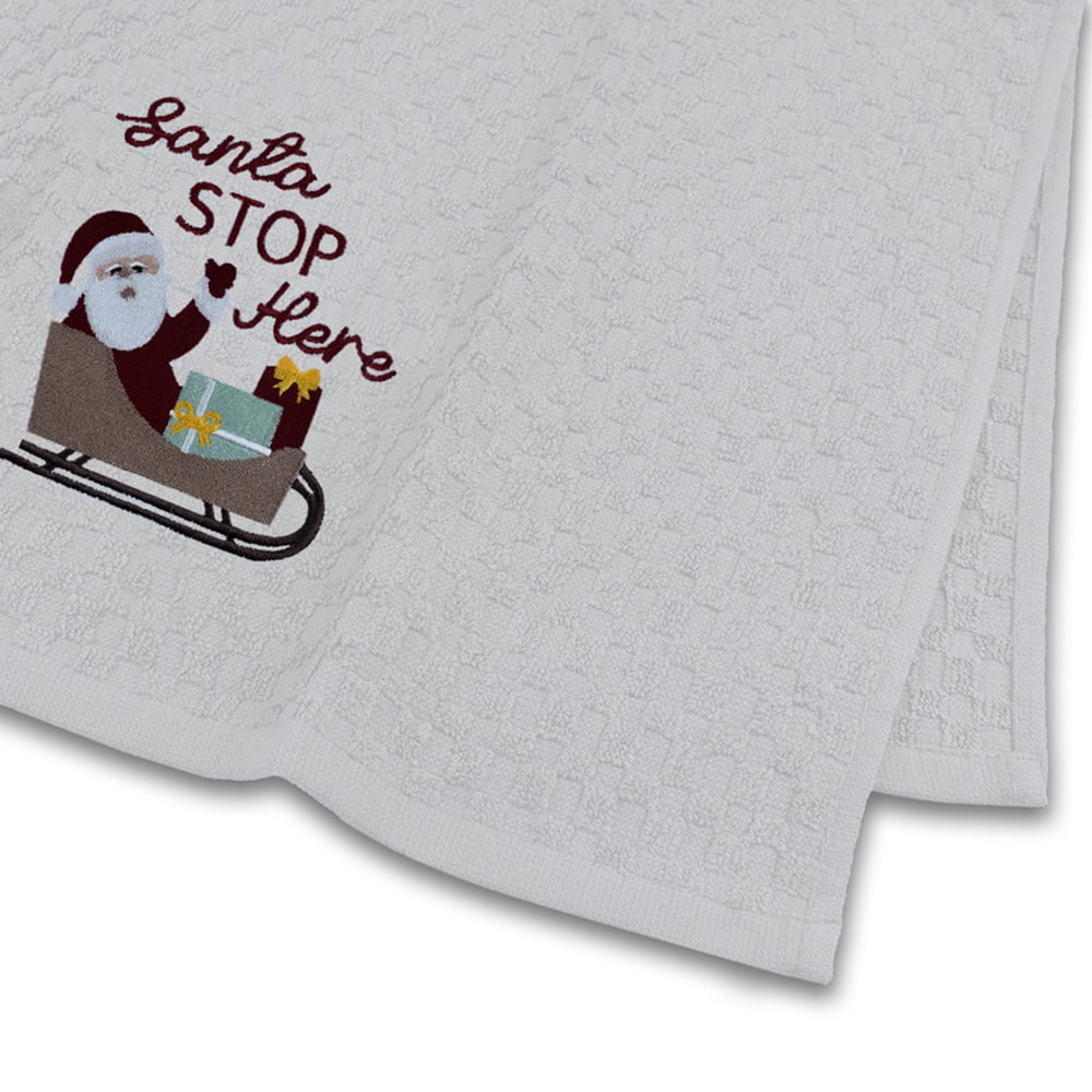 Noel Square Santa Stop White Tea Towel 3 Pack Image 5