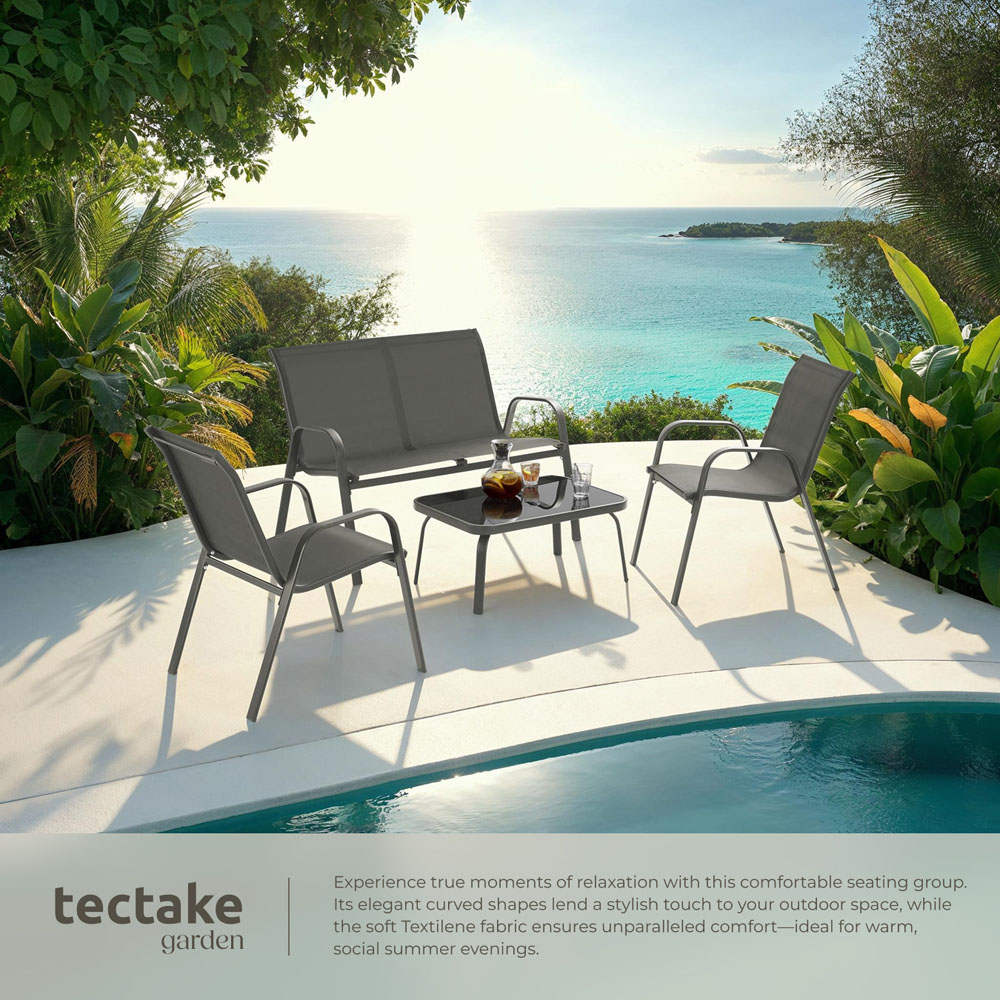 tectake Nora 4 Seater Anthracite Textilene Fabric Outdoor Seating Table Set Image 4