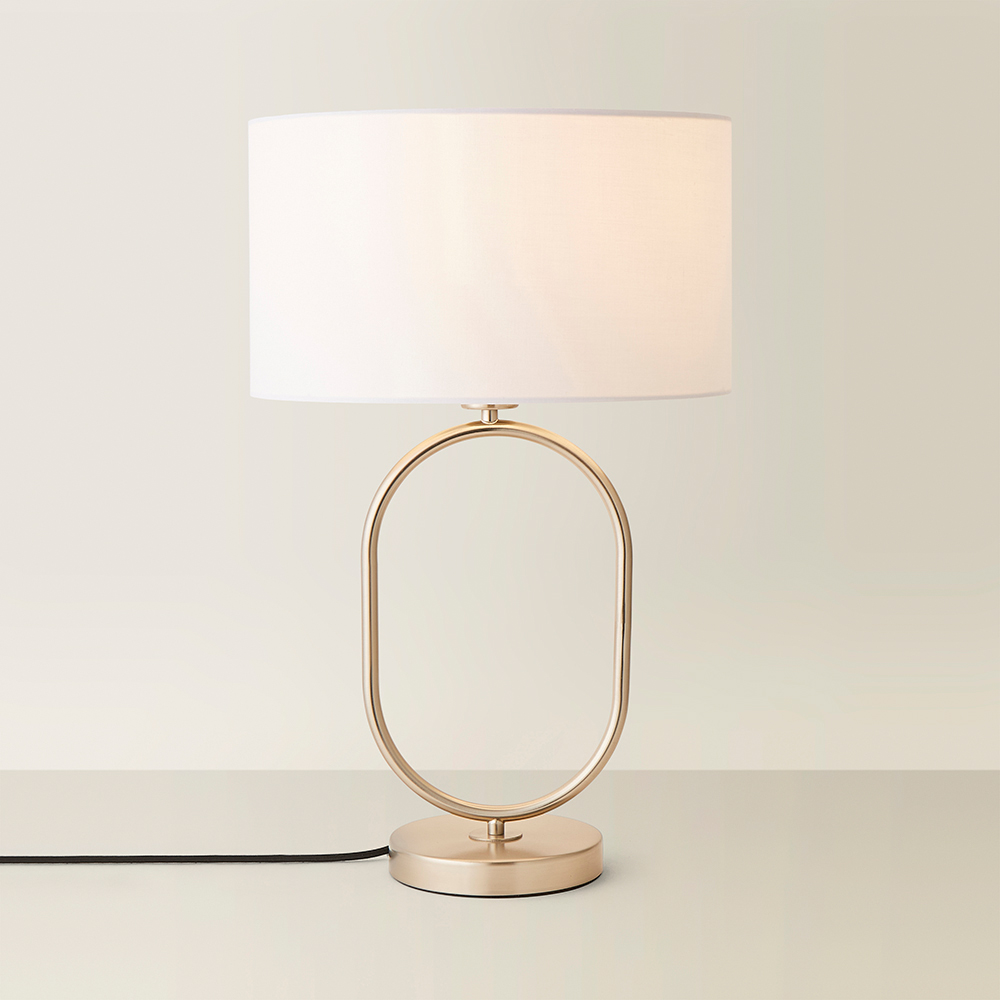 ValueLights Antonia White Fabric Drum Lamp Shade Brushed Chrome Oval LED Table Lamp Image 5
