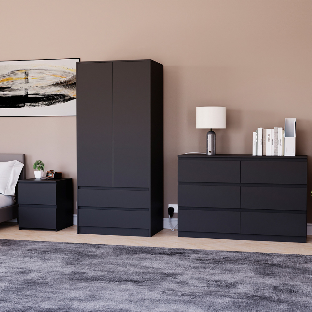 Vida Designs Denver Black 3 Piece Bedroom Furniture Set Image 3