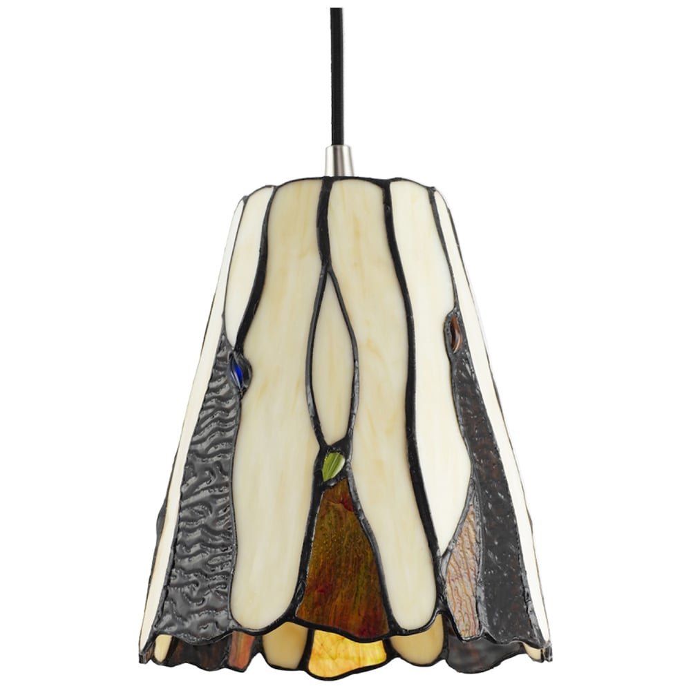 Happy Homewares Amber Stained Glass Tiffany Pendant Light Shade with Coloured Gems Image 1
