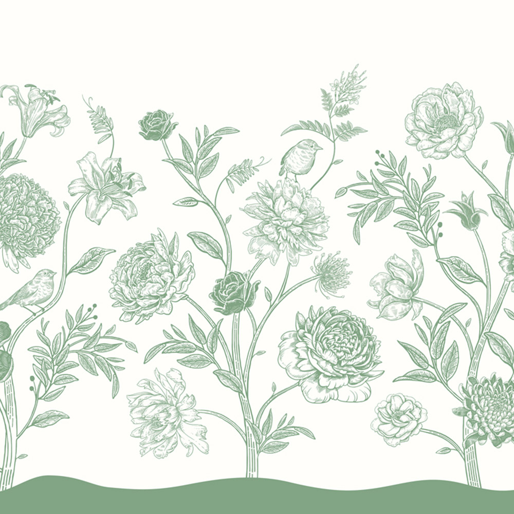 Origin Murals Jacobean Rose Trail Green Wall Mural Image 2