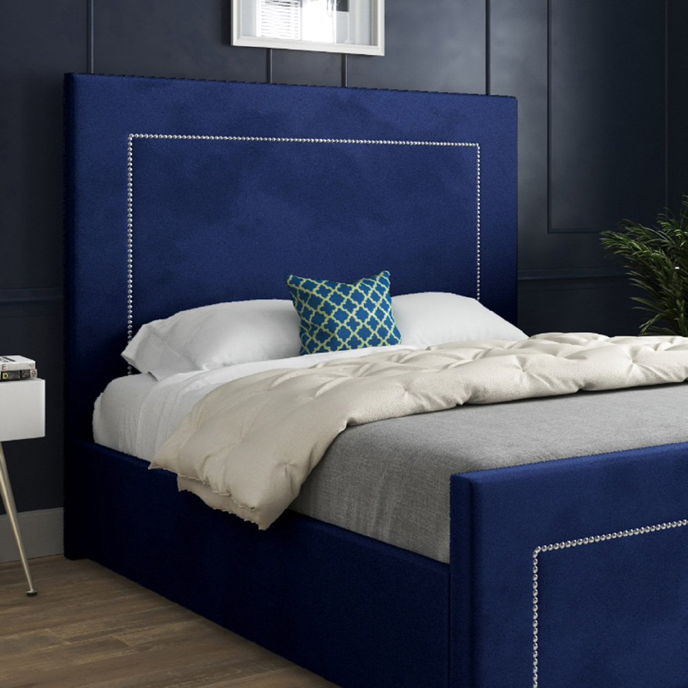 Lucca Blue Small Single Velvet Upholstered Bed Frame with High Headboard Image 3