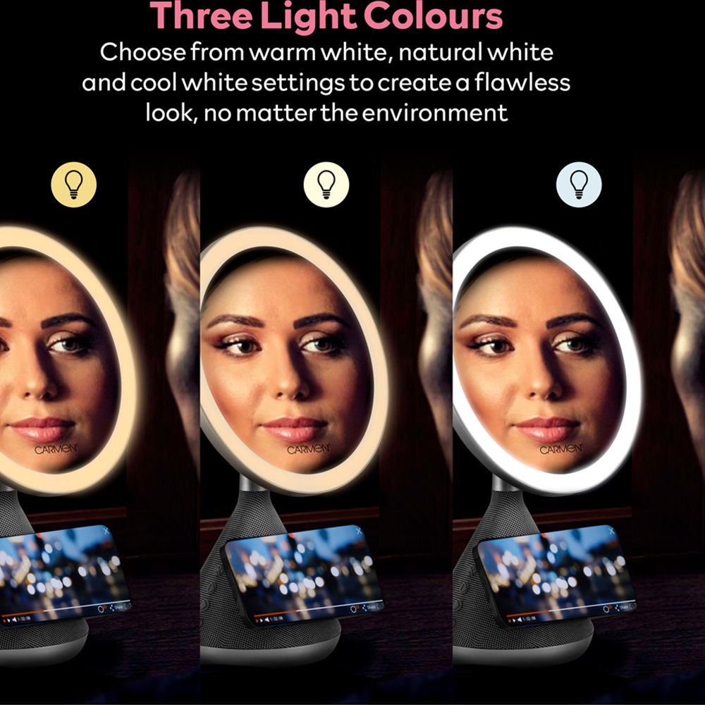 Carmen Silver 3 in 1 Illuminated Mirror with Bluetooth Speaker and Wireless Charger Image 5