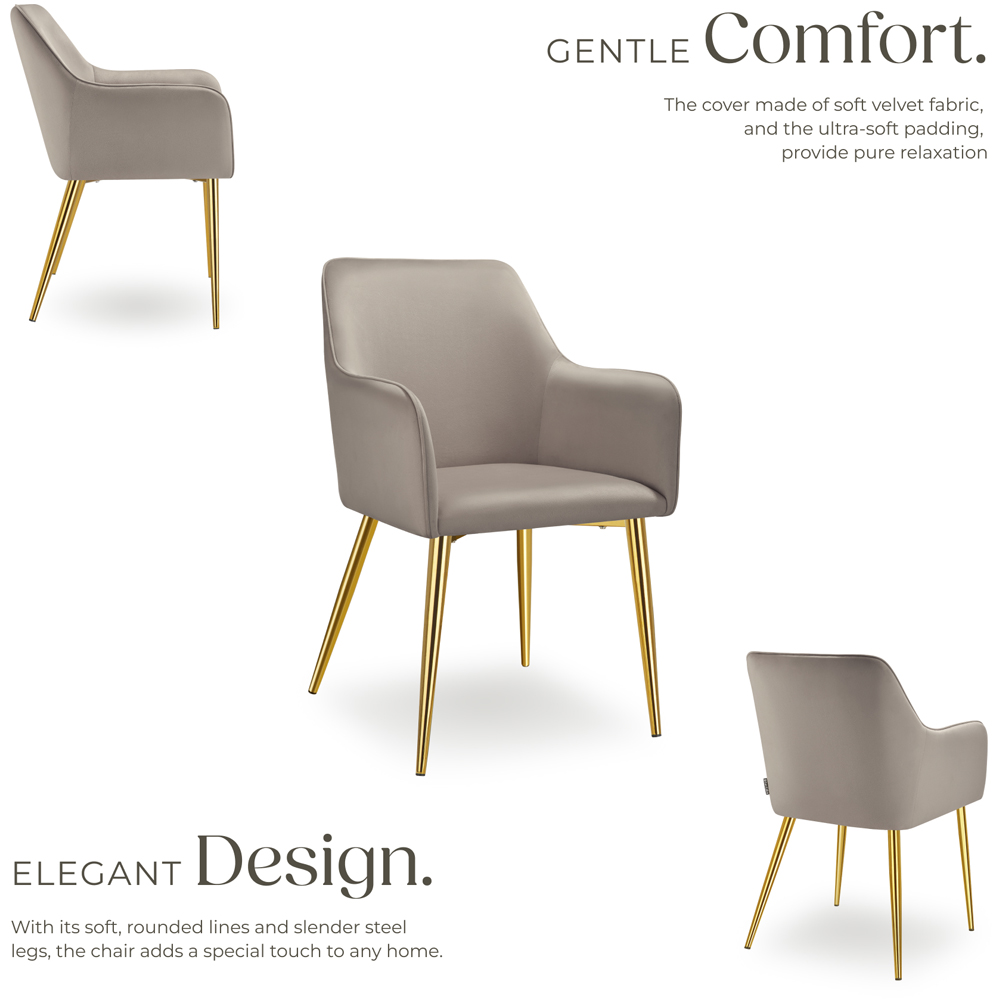 tectake Avane Set of 2 Taupe Velvet Look Padded Dining Chair Image 6