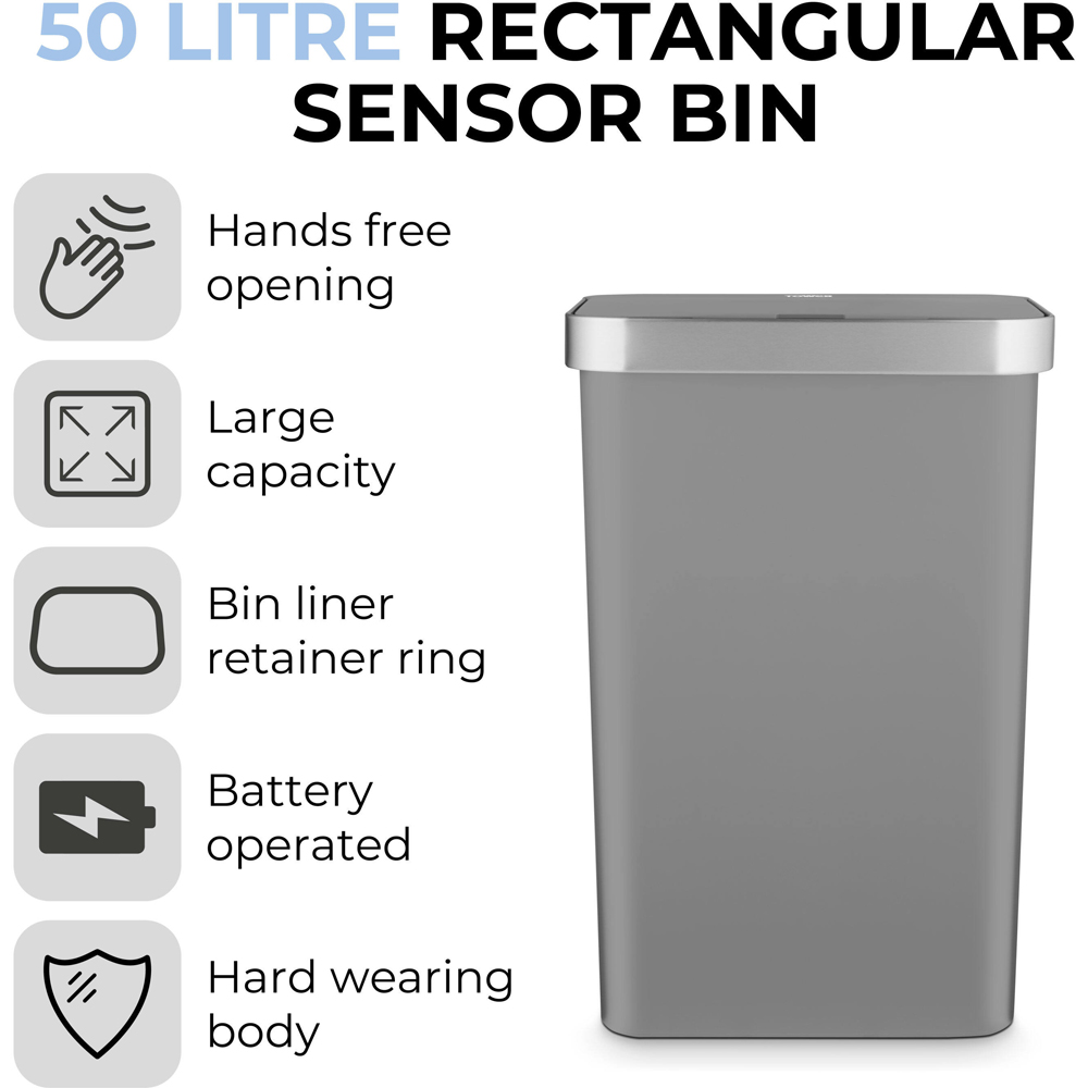 Tower Rectangular Grey ABS Sensor Bin 50L Image 6