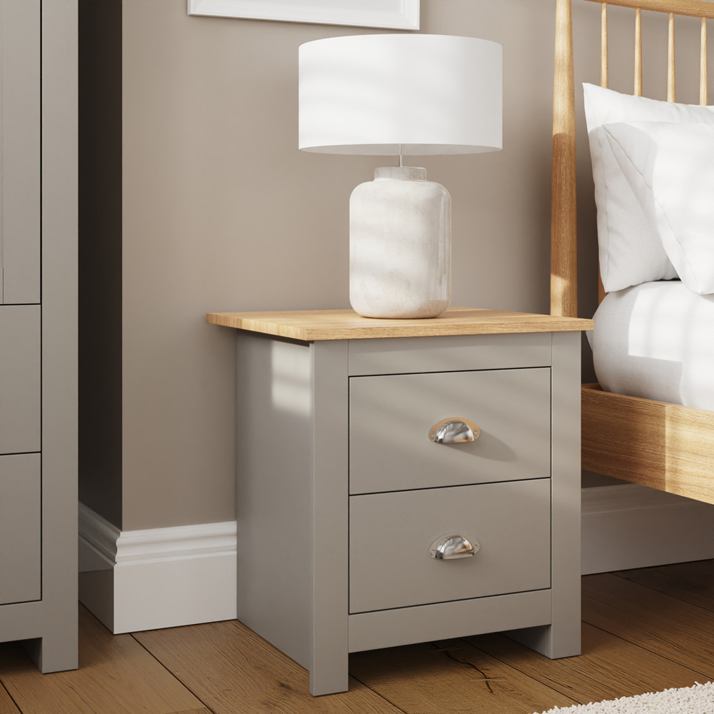 GFW Lancaster 2 Drawer Grey Bedside Table Image 6