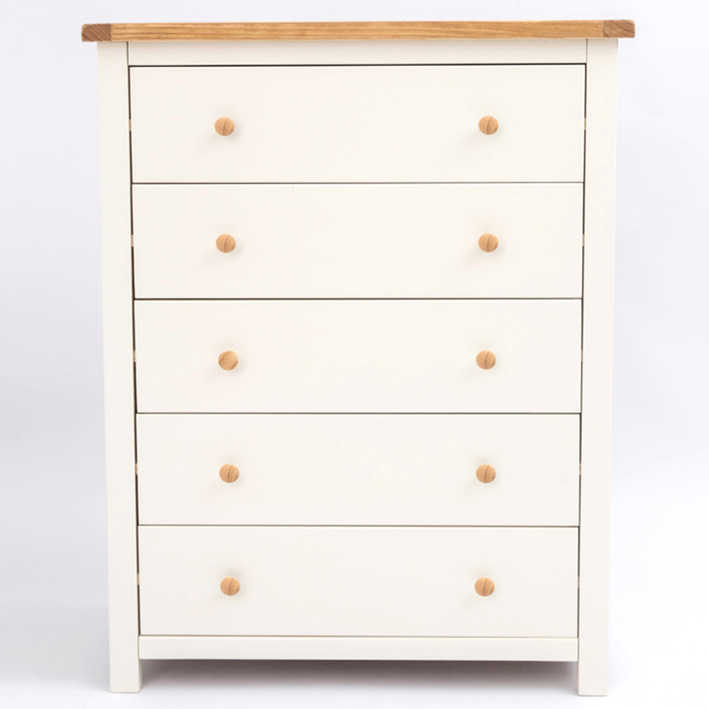 Cabinet Bits Maggiori 5 Drawer White Wood Knob Chest of Drawers Image 2