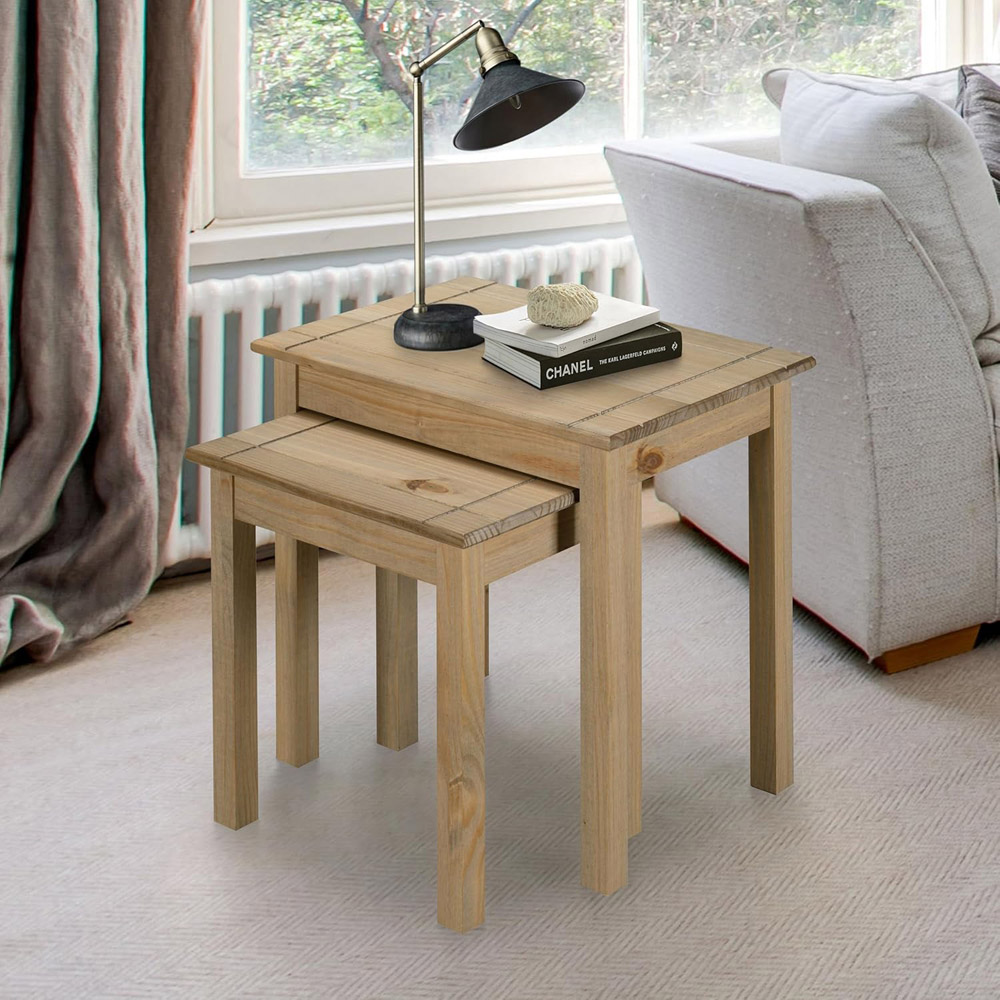 Mews Panama Solid Pine Nest of Tables Set of 2 Image 6