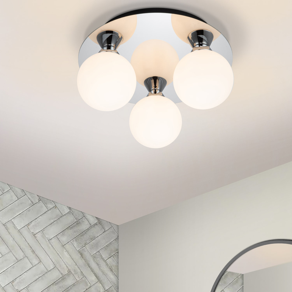 Cosylyte Bowen 3 Light Chrome Opal Glass Flush Ceiling Light Image 2