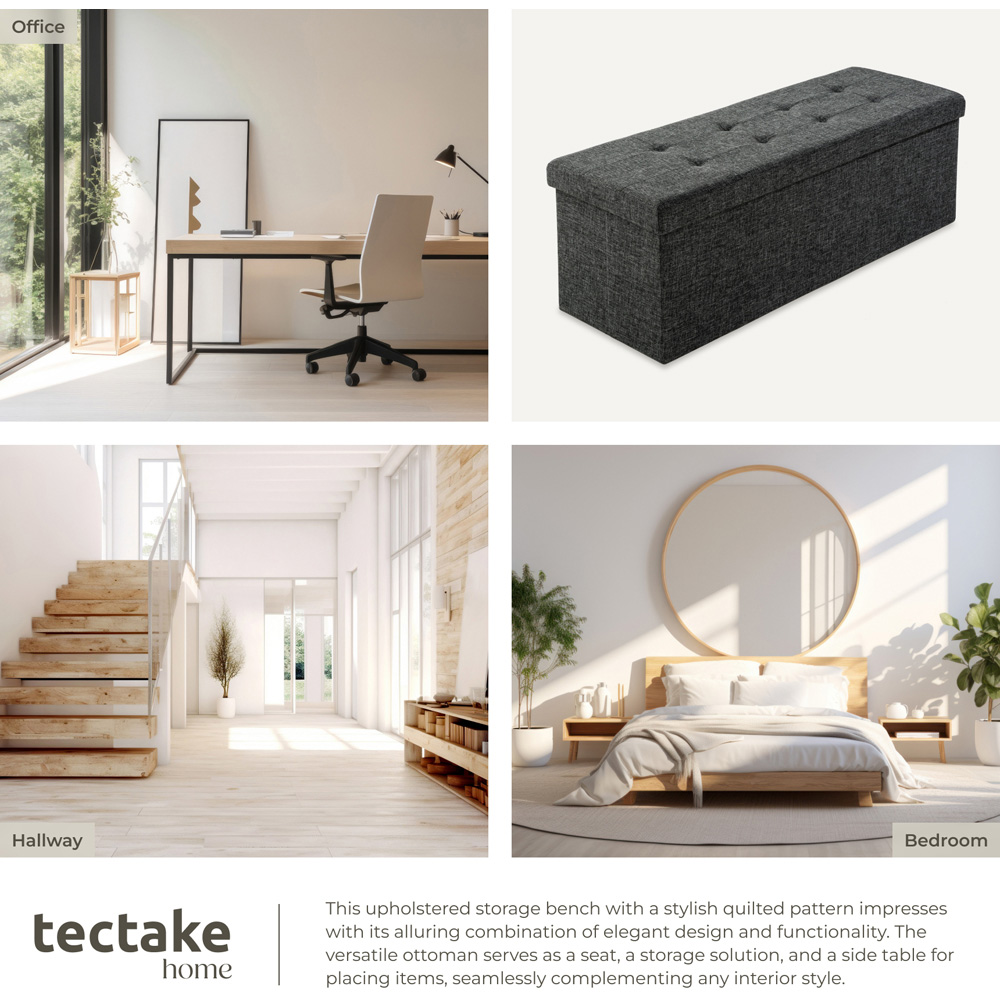 tectake Dark Grey Foldable Padded Stool with Storage Image 7
