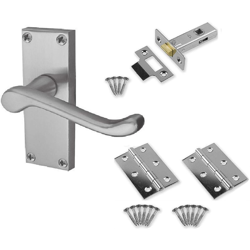 Golden Grace Satin Brushed Chrome Victorian Scroll Latch Door Handle with Hinge 5 Pack 120 x 40mm Image 2