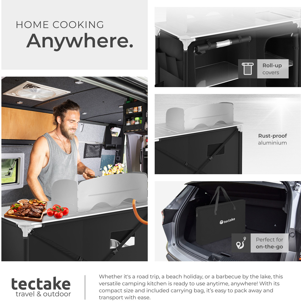 tectake Black Foldable Camping Kitchen with 4 Compartments Image 7