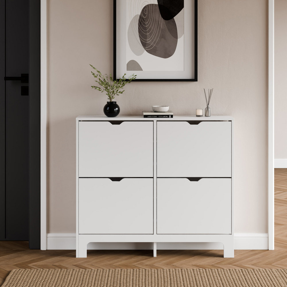 GFW White Narrow 4 Drawer Shoe Cabinet Image 7