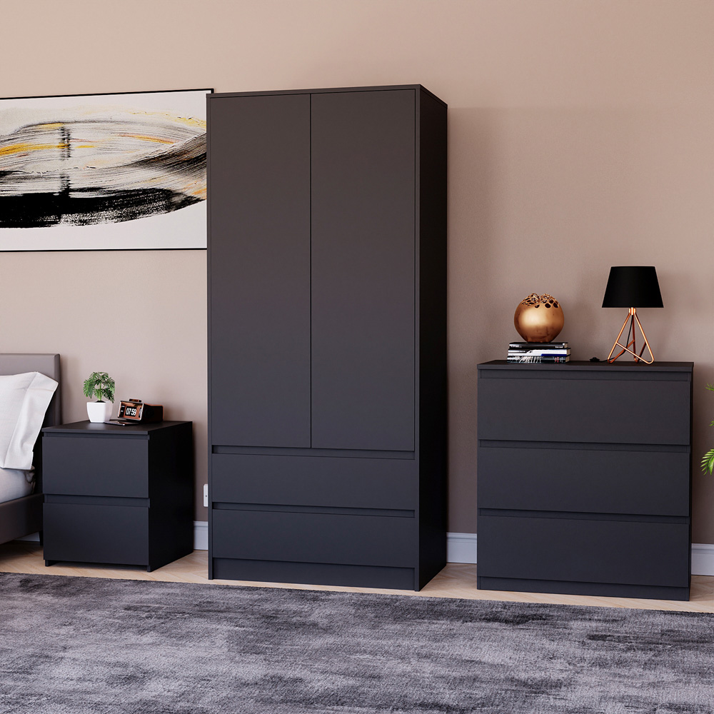 Vida Designs Denver Black 3 Piece Bedroom Furniture Set Image 3
