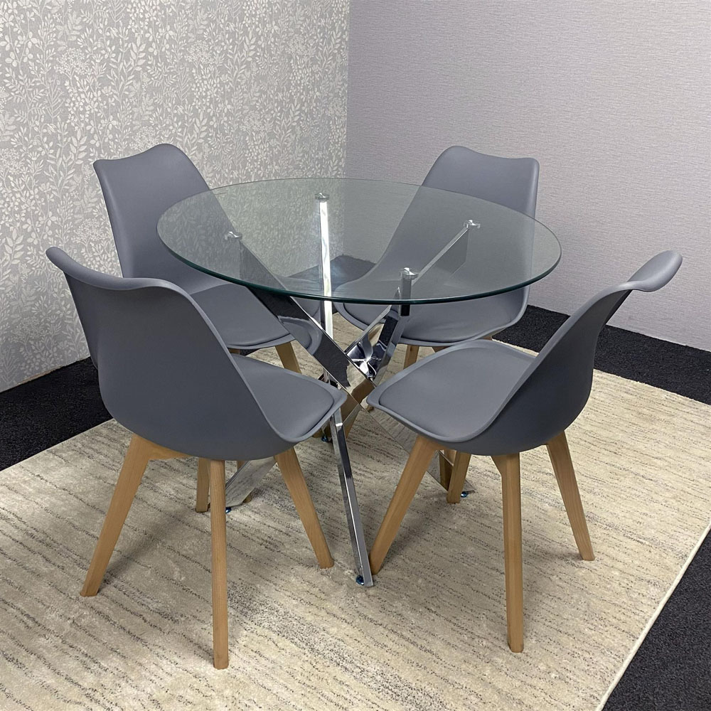 Kosy Koala Maya Tulip 4 Seater Round Glass Dining Set Grey Image 5