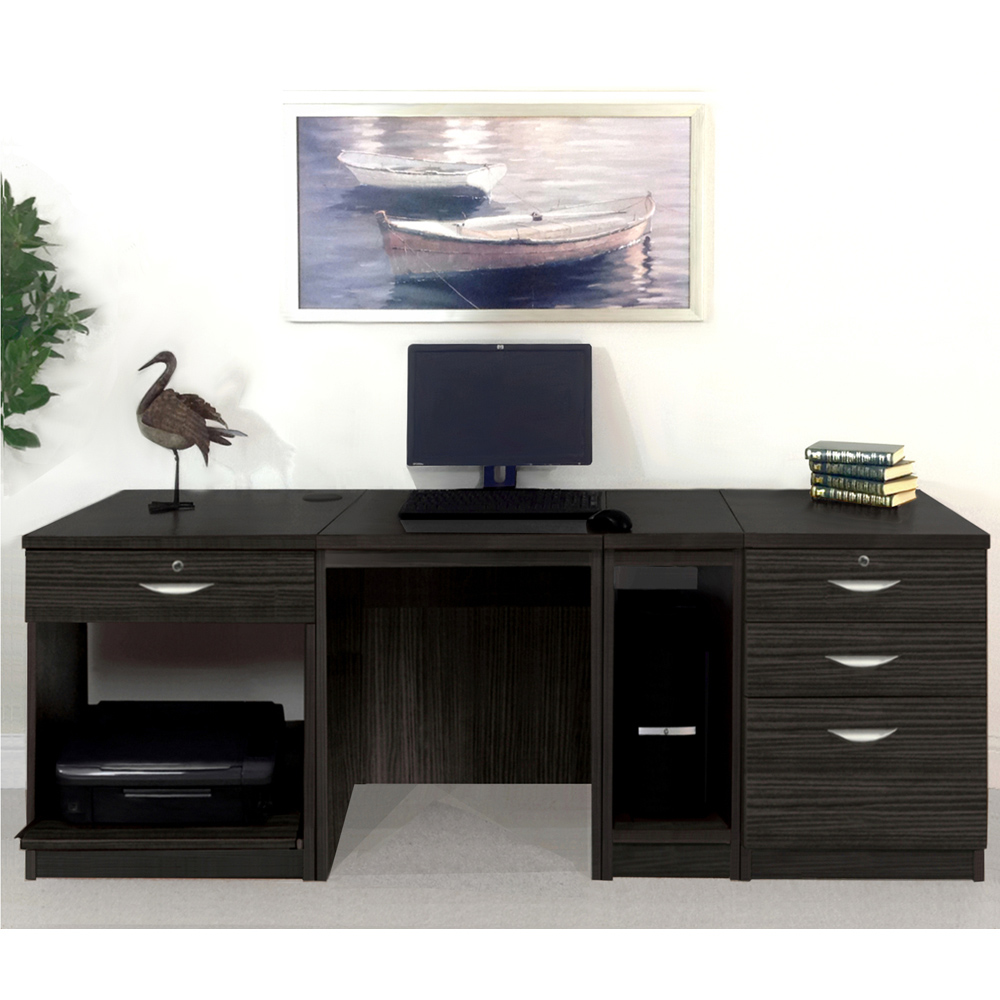 R White Cabinets 4 Drawer Black Set-16 Computer Desk with Printer Shelf Image 4