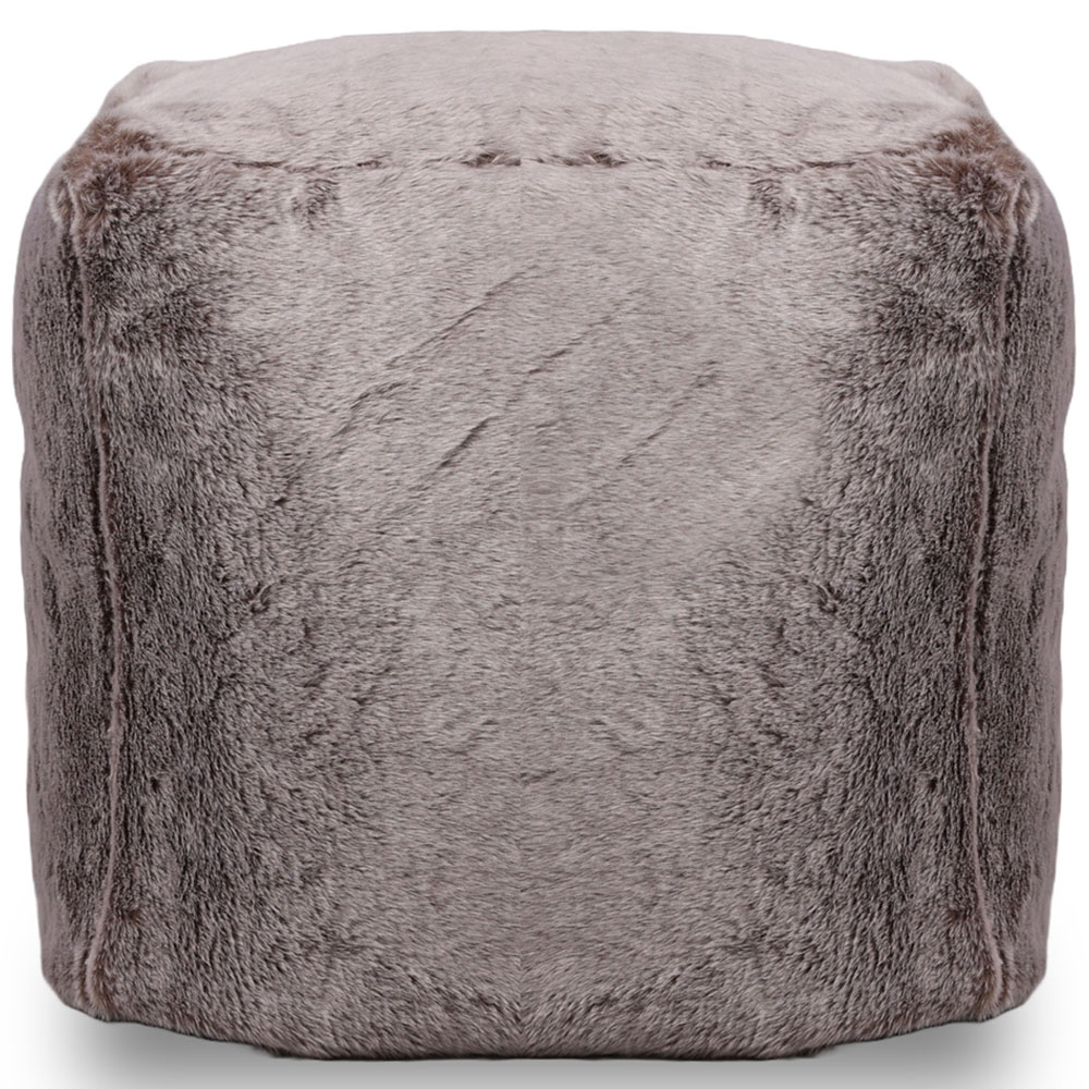 Kaikoo Grey Fur Cube Stool Image 3