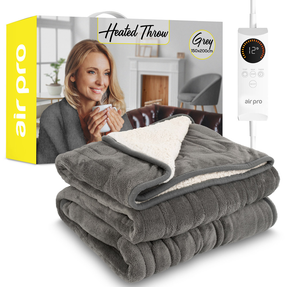 Air Pro Grey Double Flannel Heated Electric Blanket with Controller Image 3