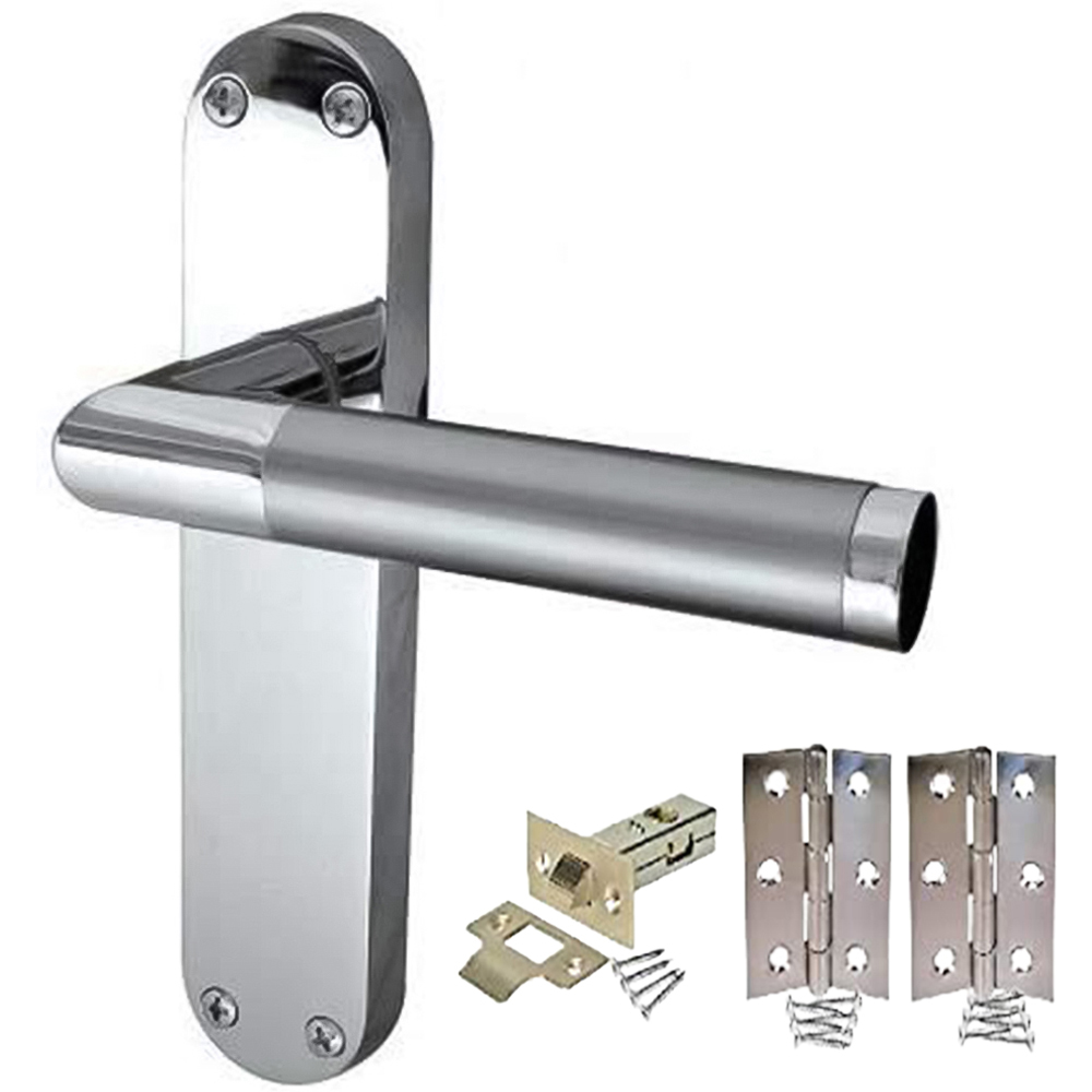 Golden Grace Duo Chrome Satin Finish Backplate Mitred Door Handle Set 182 x 45mm Image