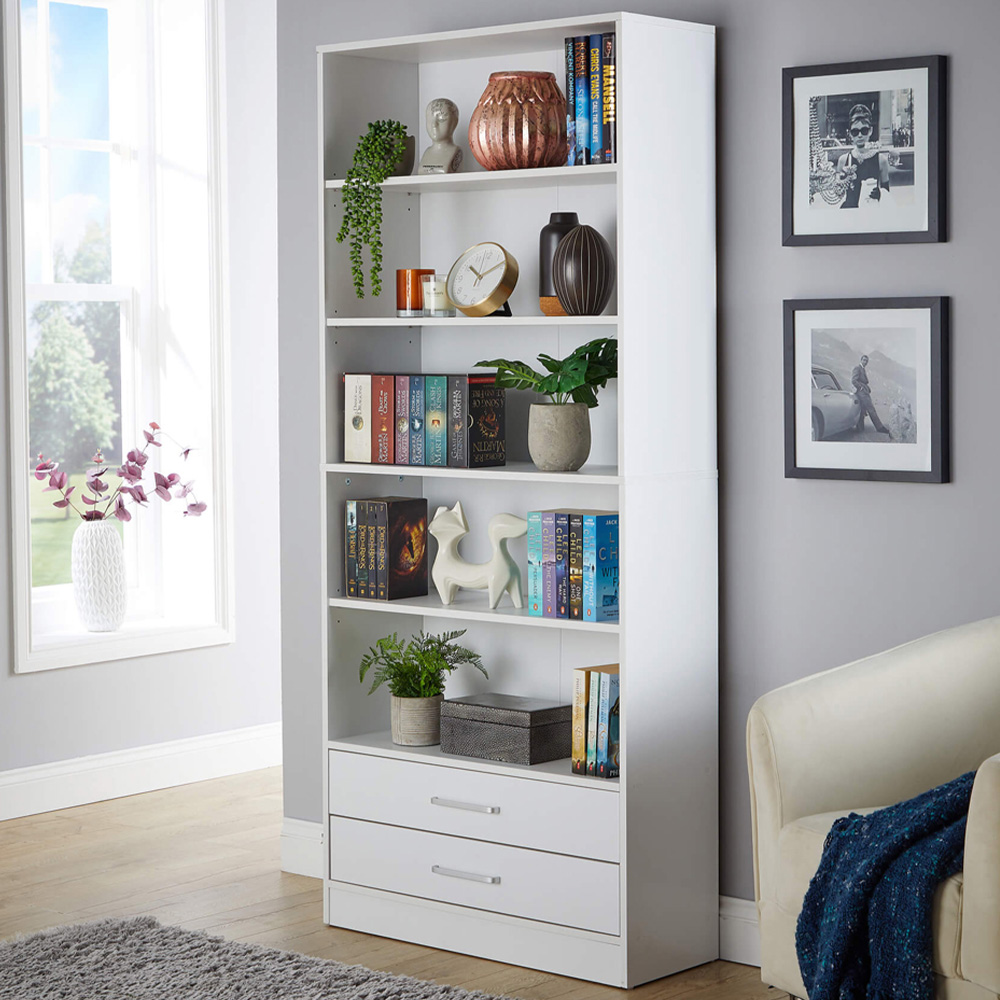 Home Source Clara 2 Drawer 5 Shelf White Bookcase Image 1